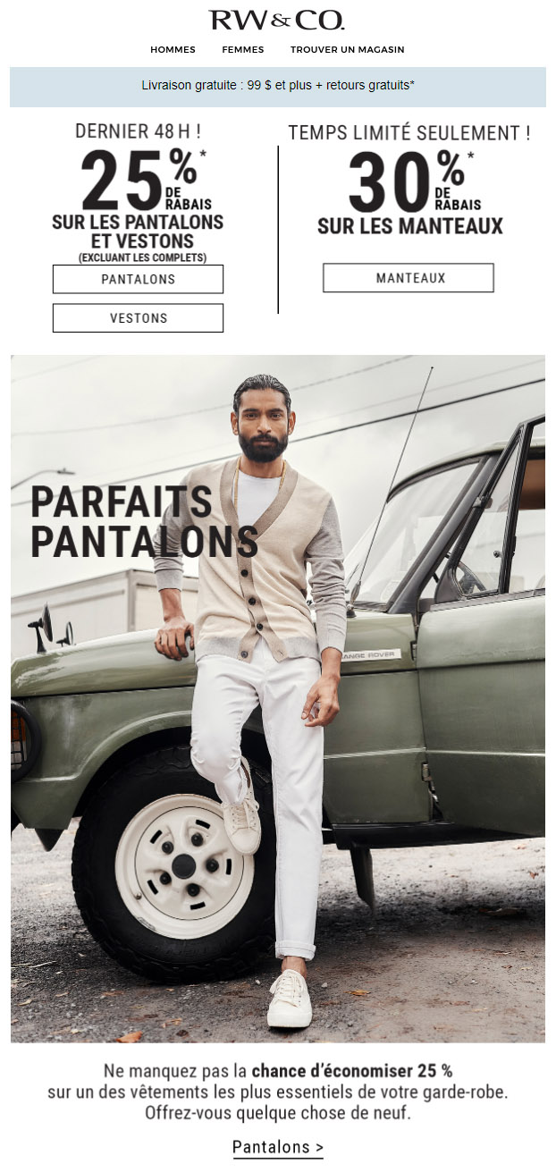 PLUS QUE 48 H POUR LE 25 % SUR LES PANTALONS ET VESTONS