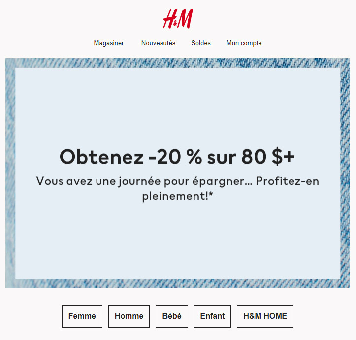 Obtenez -20 % sur 80 $+