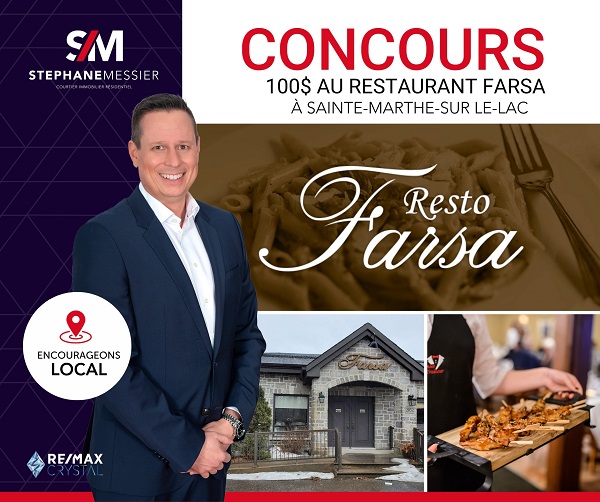 Concours Gagnez 100$ au  Restaurant Farsa à Sainte-Marthe-su-le-Lac!