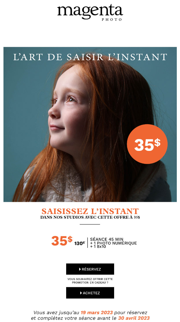 Saisissez l'instant dans nos Studios avec l'Offre à 35$ !