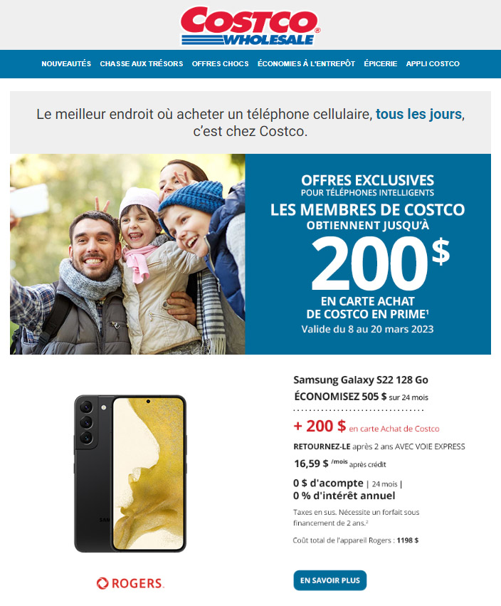 Costco : Offres du Mois de Mars sur les Téléphones Intelligents