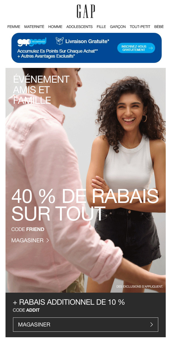 40 % DE RABAIS SUR TOUT + Rabais Additionnel de 10 %