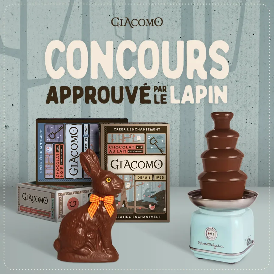 Concours Gagnez un lapin géant en chocolat et une fontaine de chocolat Giacomo!