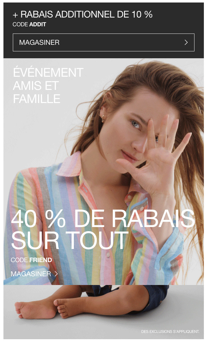 Vous le méritez! 40 % DE RABAIS SUR TOUT = profitez-en MAINTENANT