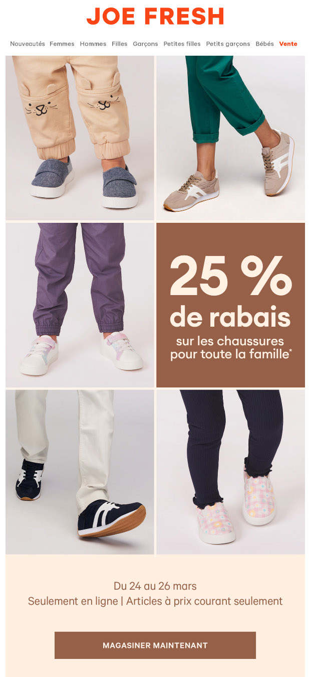 Seulement en Ligne: 25 % de Rabais sur les Chaussures