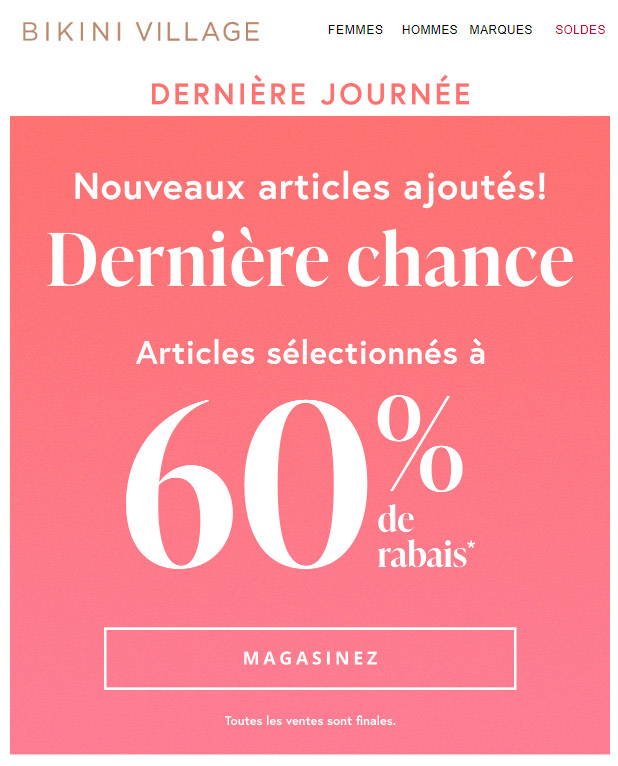 Dernière Journée! Obtenez 60% de Rabais sur les Styles Sélectionnés