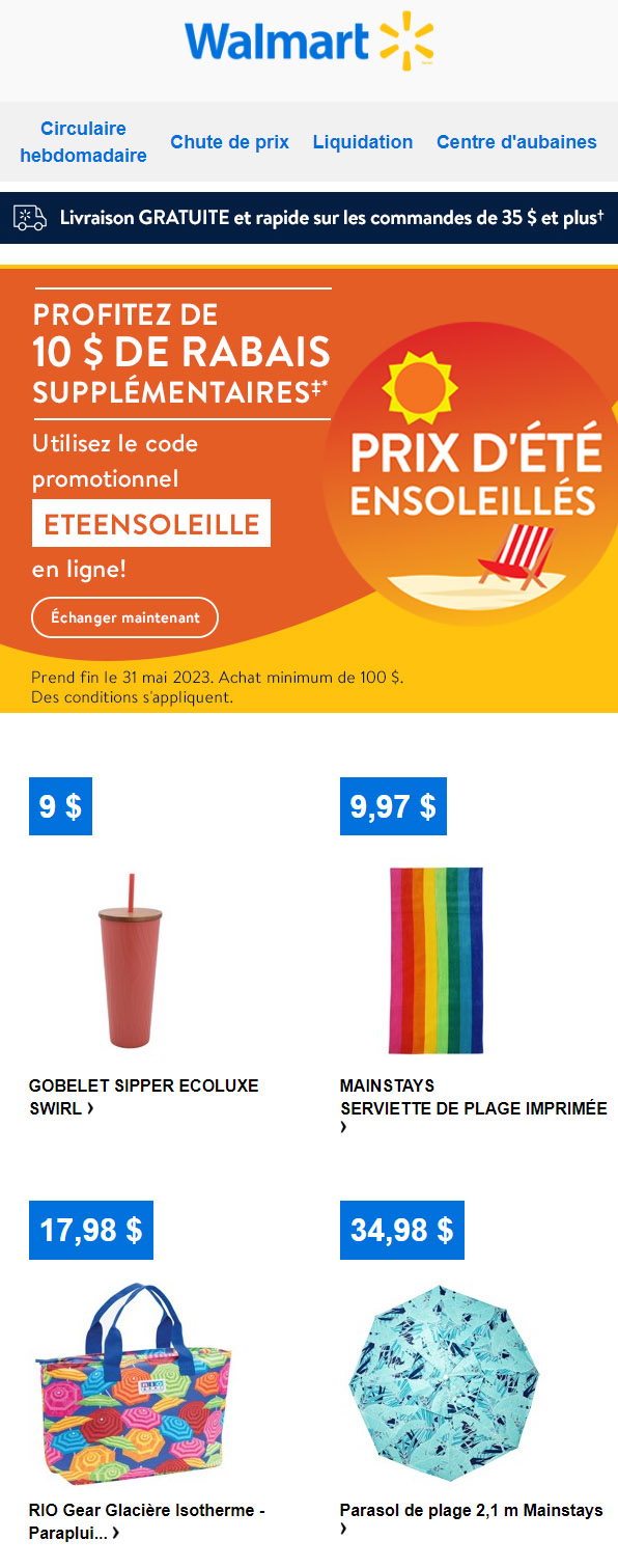 Profitez de 10 $ de Rabais Supplémentaires sur vos Essentiels d'Été