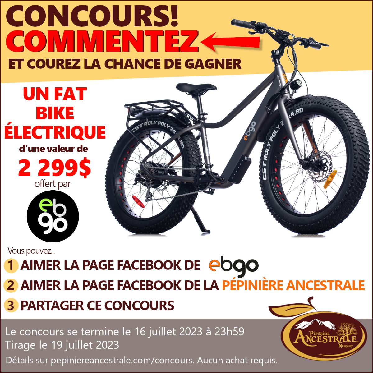 Concours Gagnez un vélo électrique EBGO de type "fat bike" d’une valeur de 2 299$!