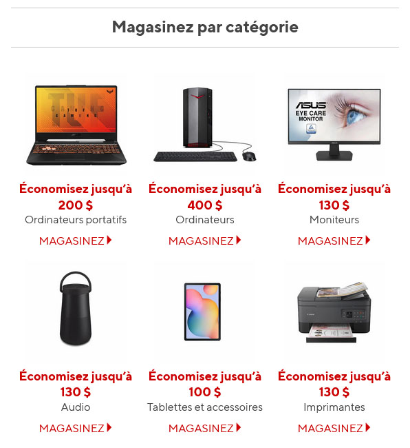Jusqu’à 200 $ de rabais sur les plus GRANDES marques de technologie chez Bureau en Gros