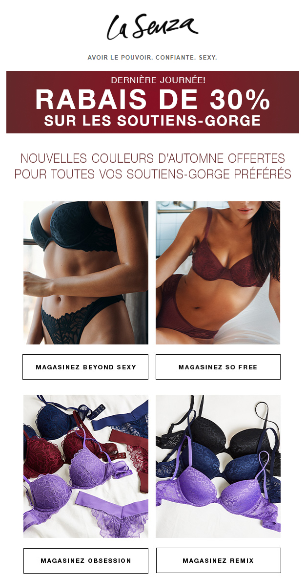 Dernière Journée! 30 % de Rabais sur les Soutiens-gorge