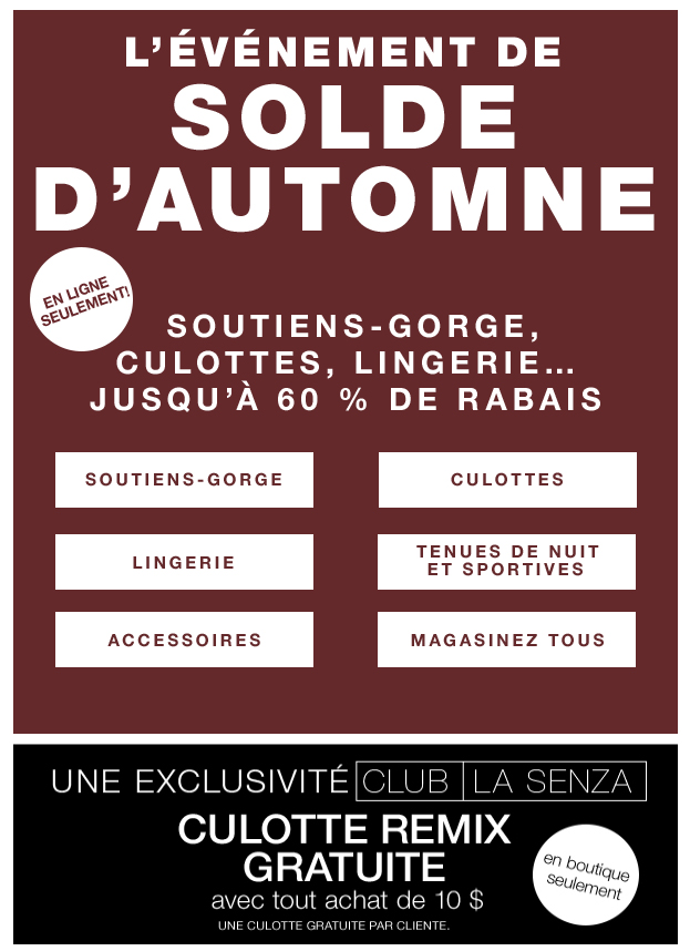 Dernière Journée! 30 % de Rabais sur les Soutiens-gorge