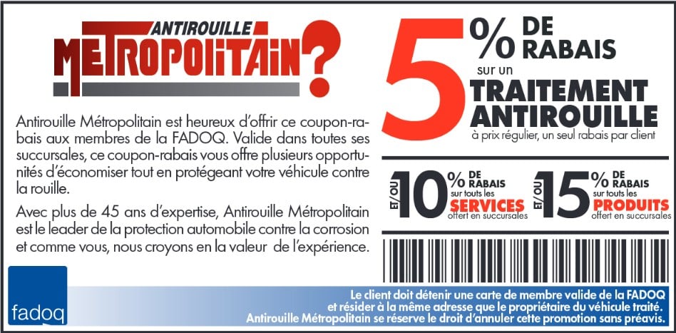 Rabais Aînés Antirouille Métropolitain FADOQ