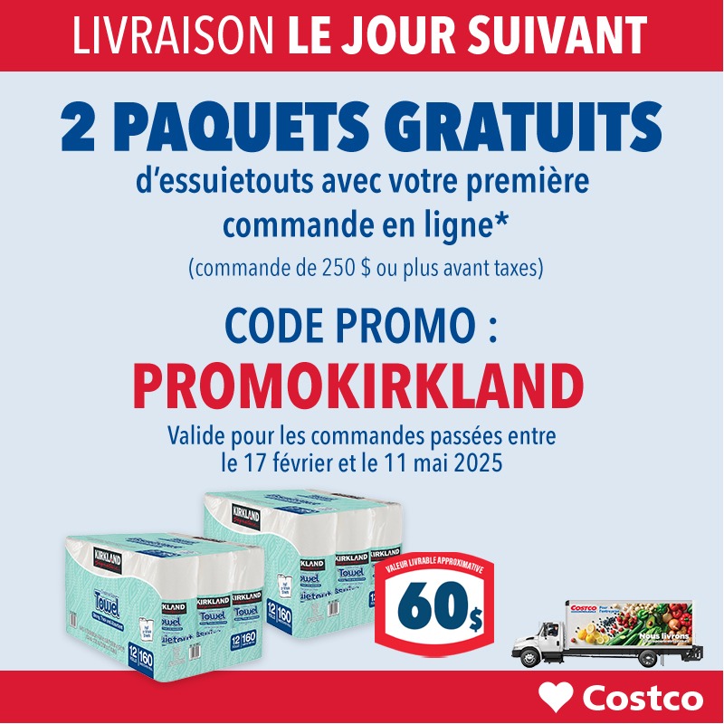 Offres Costco - 2 Paquets d'essuie-tout avec votre première commande en ligne