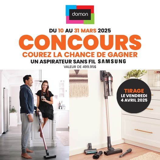 Concours Meubles Domon - Gagnez un aspirateur sans fil Samsung!