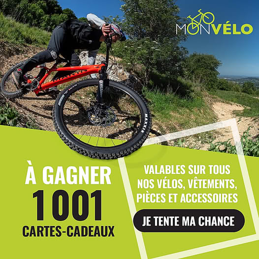 Concours Mon Vélo -  1 001 CARTES-CADEAUX  VALABLES SUR L’ENSEMBLE DE NOTRE BOUTIQUE EN LIGNE À GAGNER!