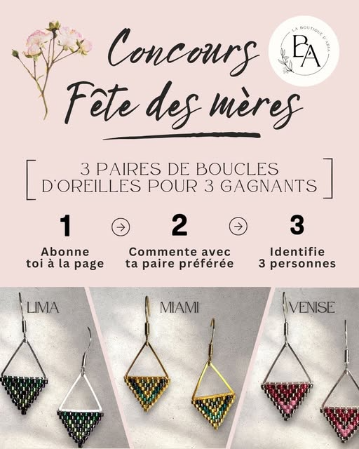 Concours La Boutique d'Aria - Gagnez l’une des 3 paires de boucles d’oreilles mises en jeu!