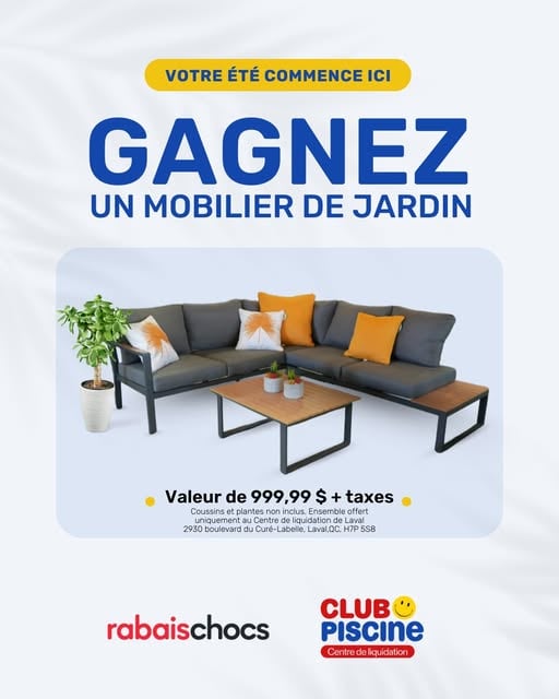 Concours Gagnez un ensemble de patio d'une valeur de 999,99 $