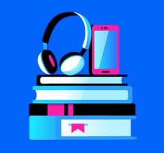 Livres d'école, écouteur et téléphone