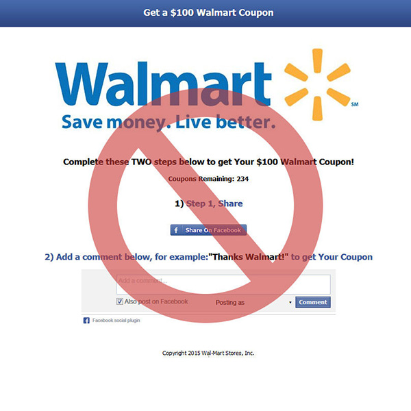 Faux concours coupons rabais Walmart de 100$