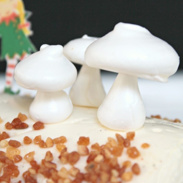 Buche de noel vanille caramel au beurre sale,  les champignons