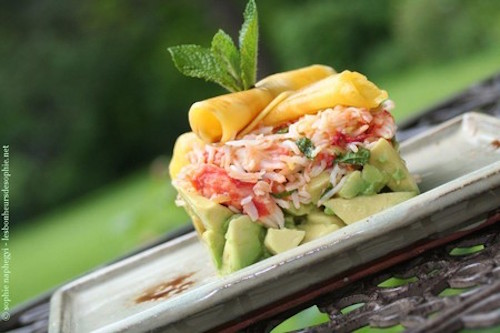 Crabe avocat et mangue pour un millefeuille 1