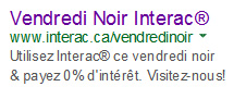 Annonce Interac Vendredi Noir