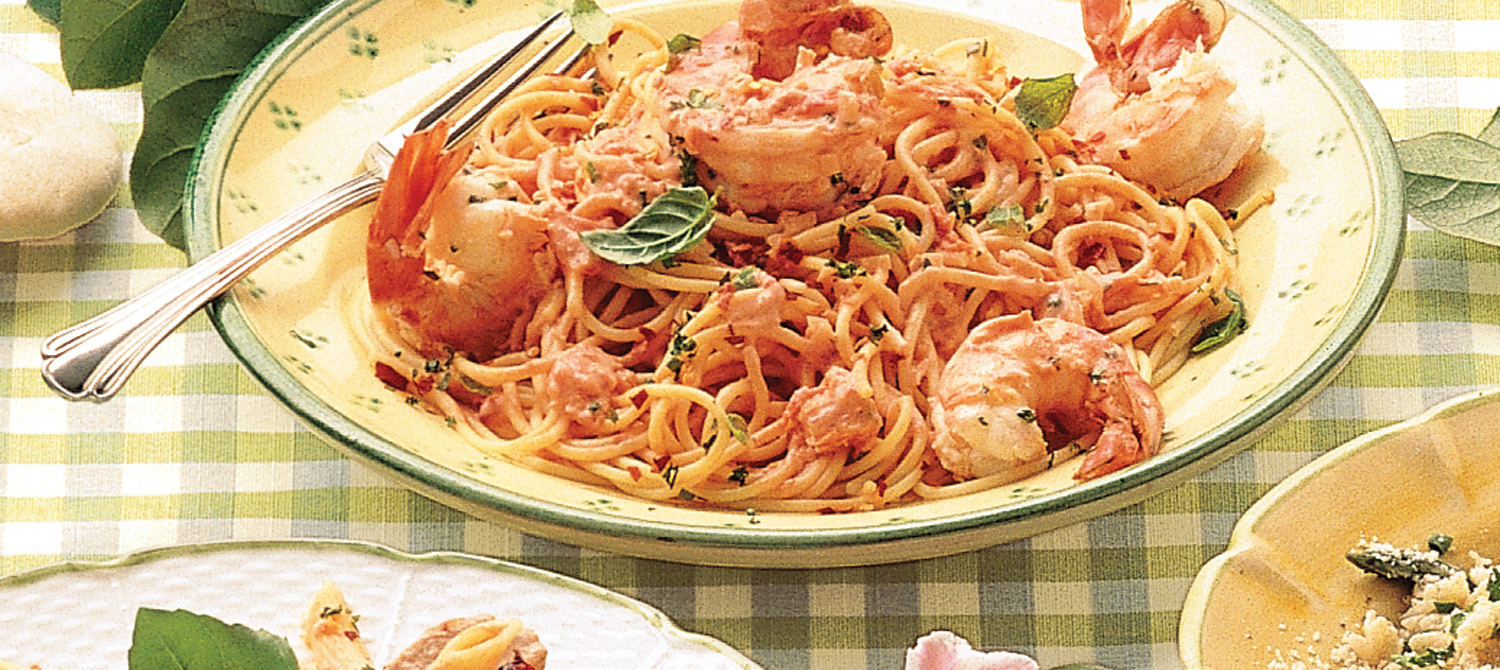 Recette Linguine aux Crevettes à la Sauce Tomate Crémeuse Circulaire en ligne