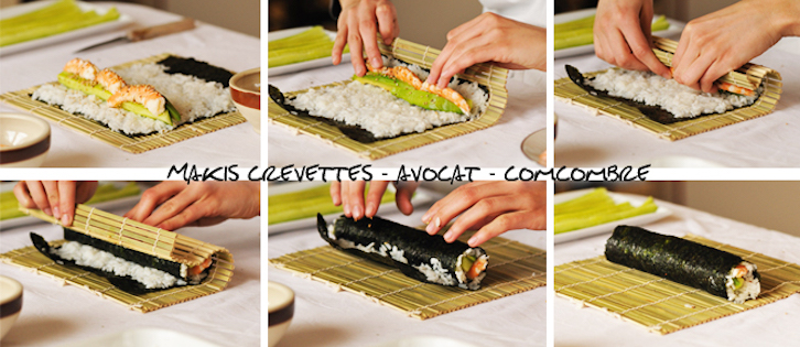 Rouleaux de nori, avocat et concombre Recette