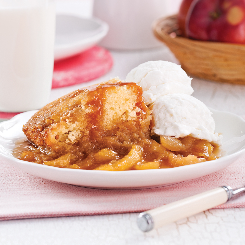 Recette Pouding Chômeur aux Pommes Caramélisées à la Mijoteuse