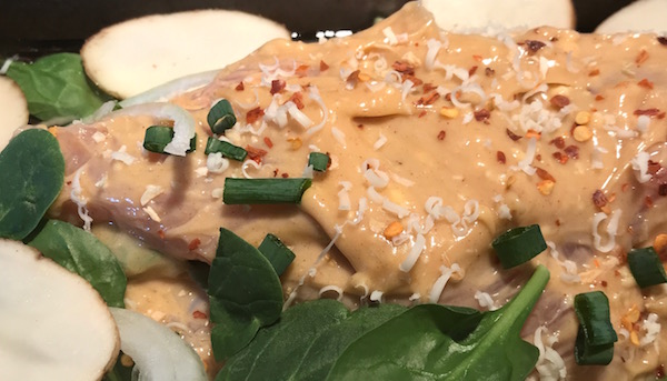 Poulet Farci aux Épinards, Fromage sur Fèves Germées aux Légumes 5