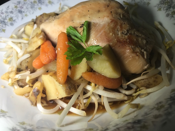 Poulet Sauce Miel et Ail sur Fèves Germées 2