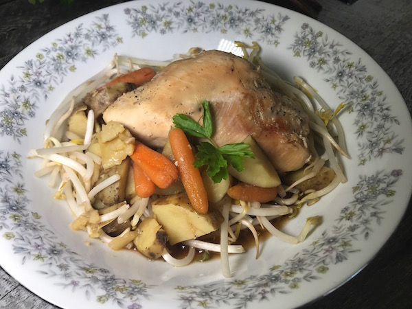 Poulet Sauce Miel et Ail sur Fèves Germées 4