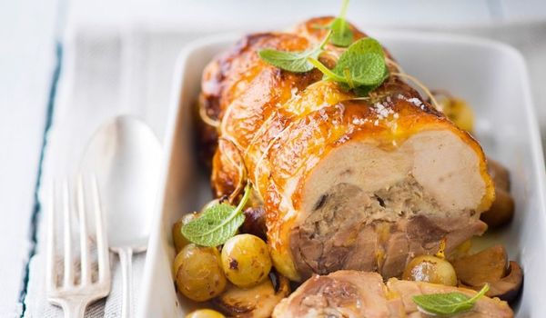 Rôti de Pintade Farci, Farce aux Cèpes et aux Raisins