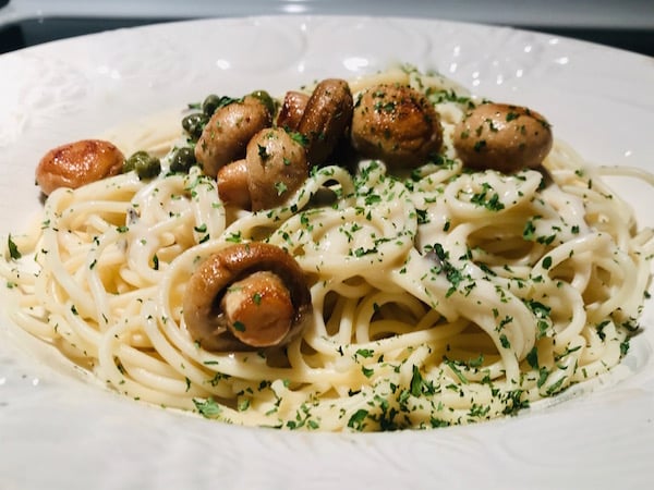 Spaghetti Crème de Champignons, Ail et Câpres 1