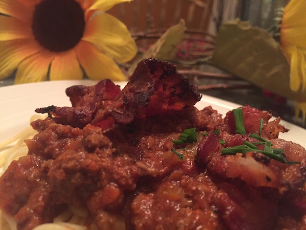 Spaghetti sauce circulaire et bacon 4