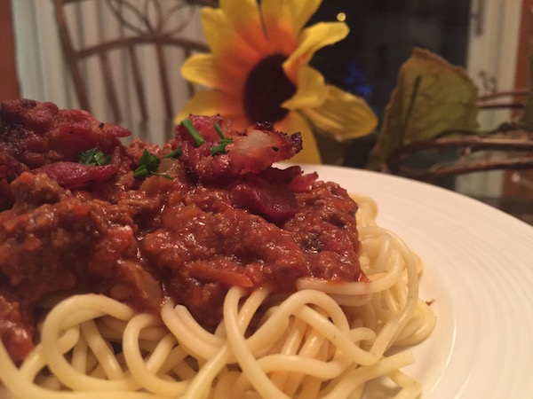 Spaghetti sauce circulaire et bacon 1