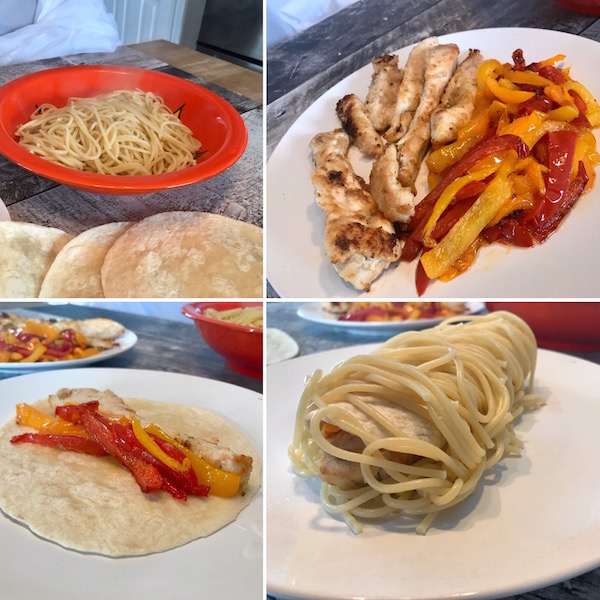  Tortillas au Poulet, Spaghetti, Sauce et Fromage